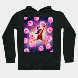 Cowboy Space Cat On Giraffe Unicorn - Donut Hoodie